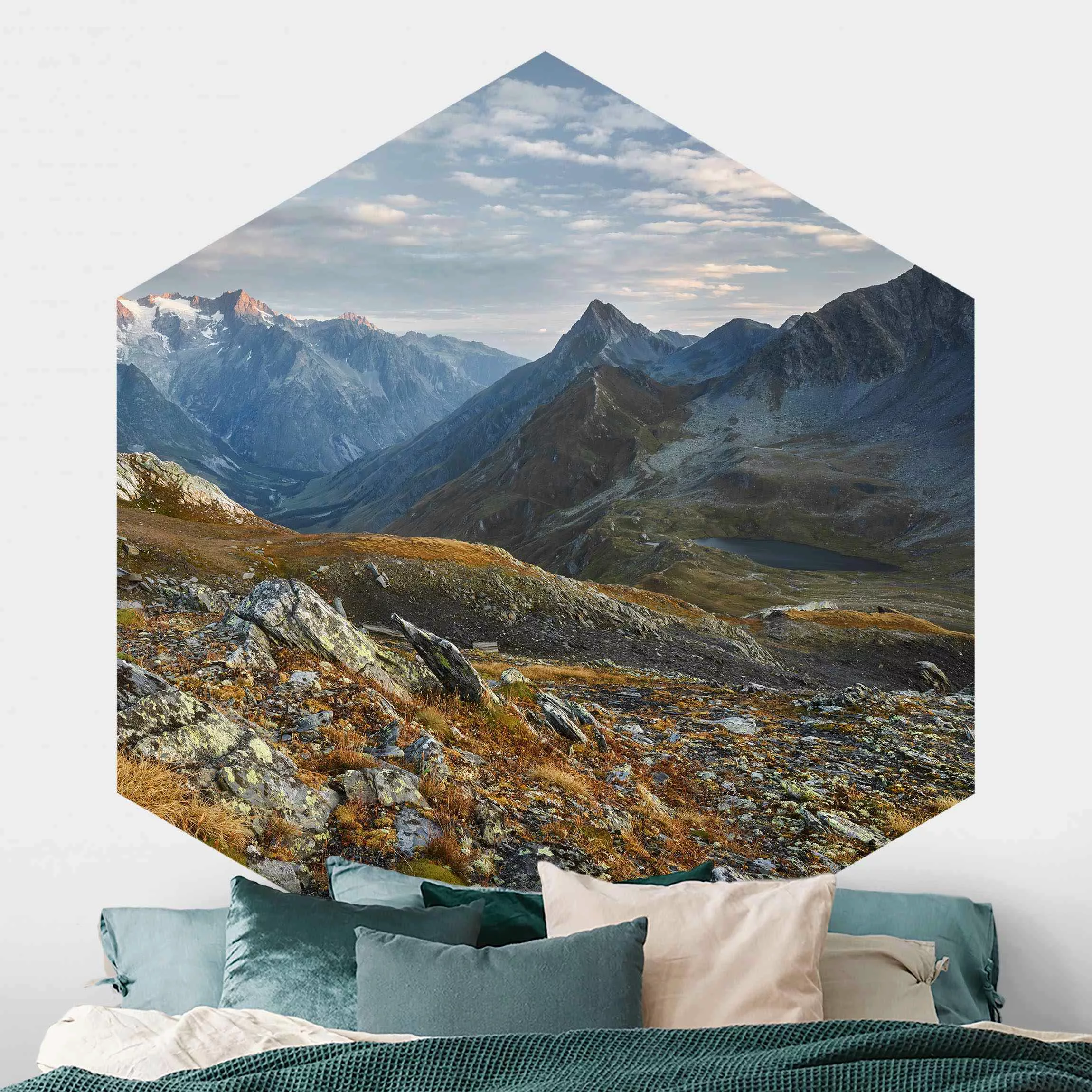 Hexagon Fototapete selbstklebend Col de Fenêtre Schweiz günstig online kaufen