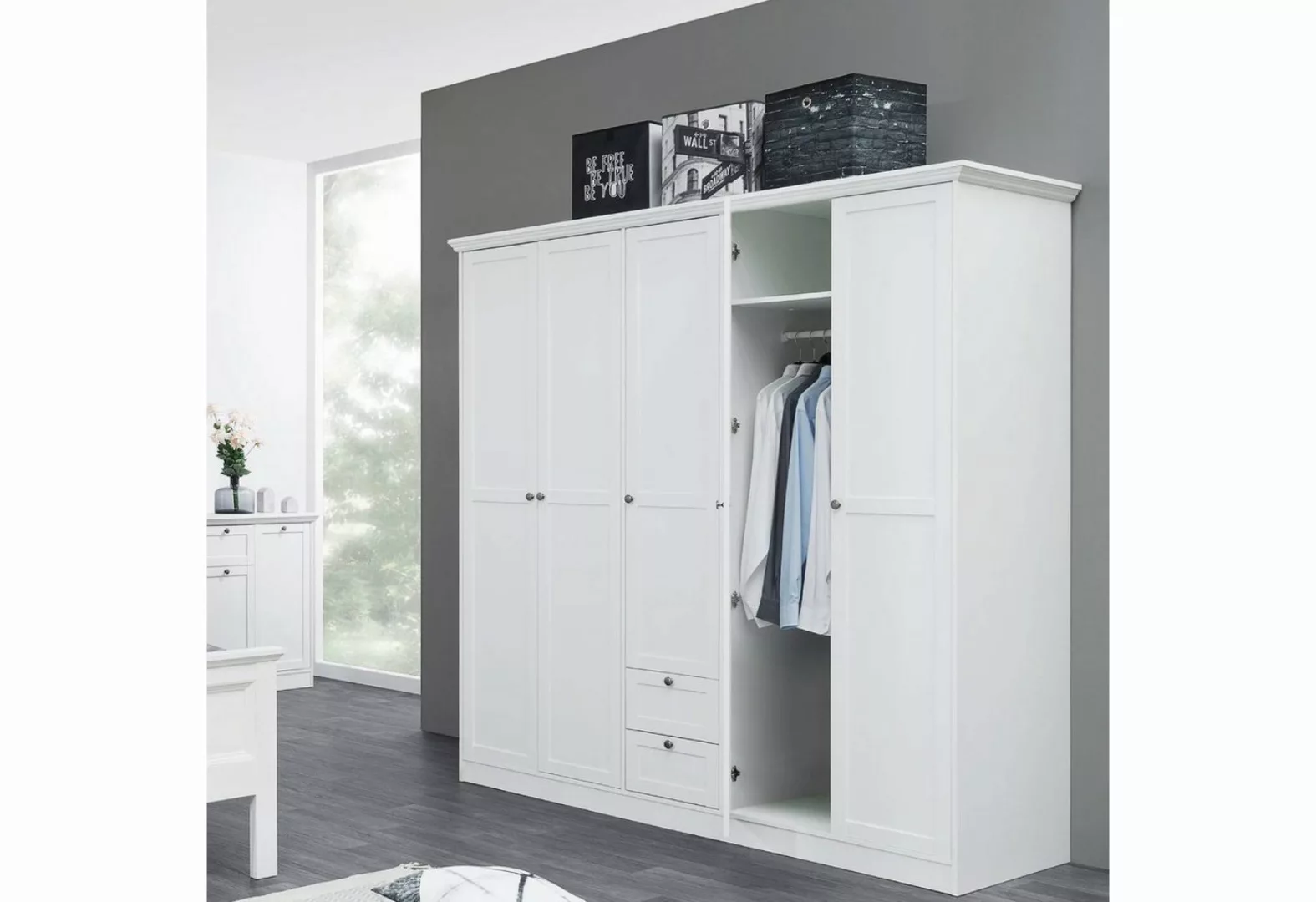 Homestyle4u Kleiderschrank Drehtürenschrank Schrank 187x200 cm Weiß 5 Türen günstig online kaufen