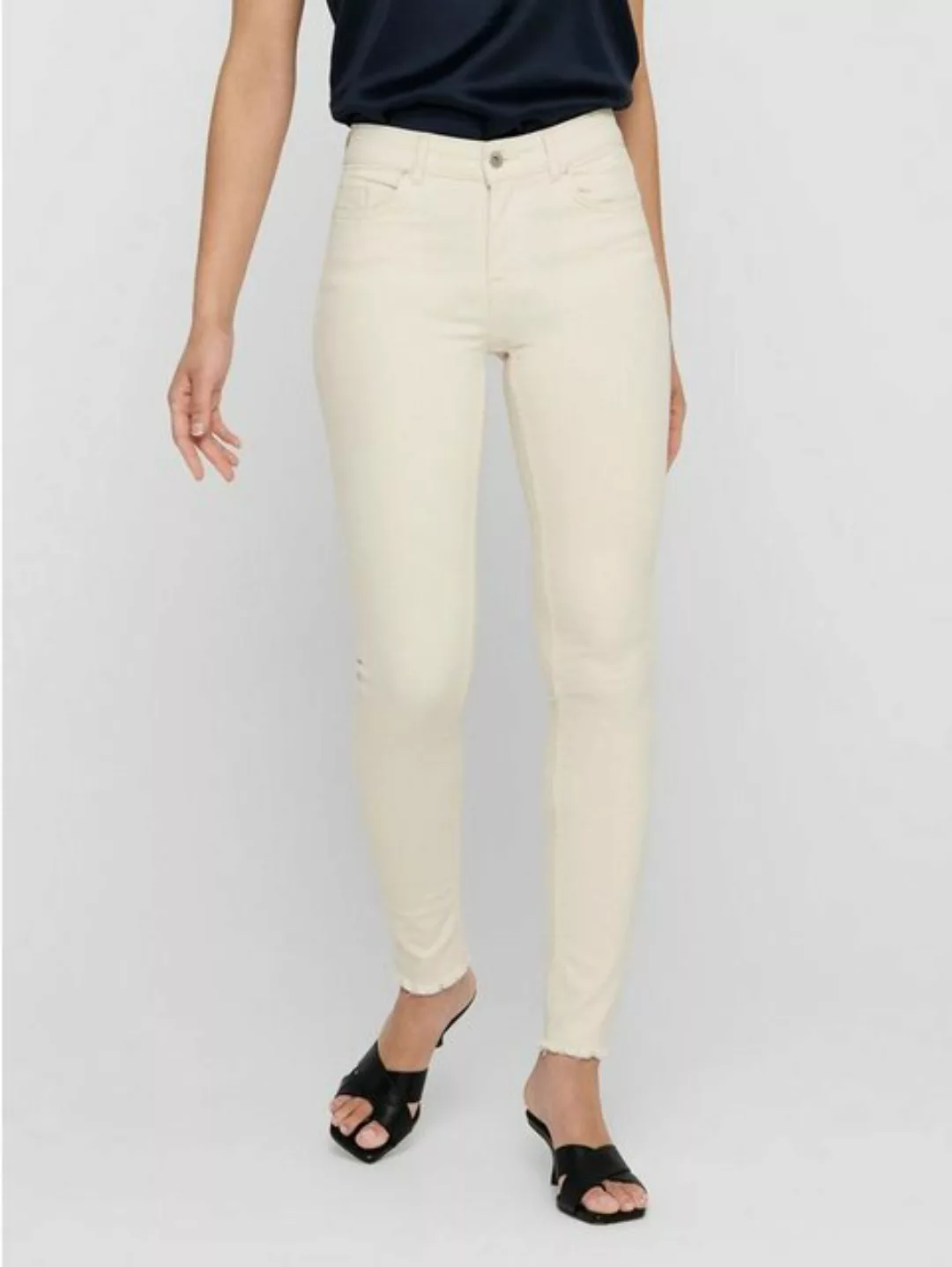 Only Damen Jeans ONLBLUSH MID SK ANK RAW DOT019 - Skinny Fit - Beige - Ecru günstig online kaufen