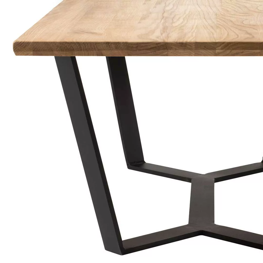 Wohnzimmer Tisch aus Eiche Massivholz und Metall Bügelgestell 110 cm breit günstig online kaufen