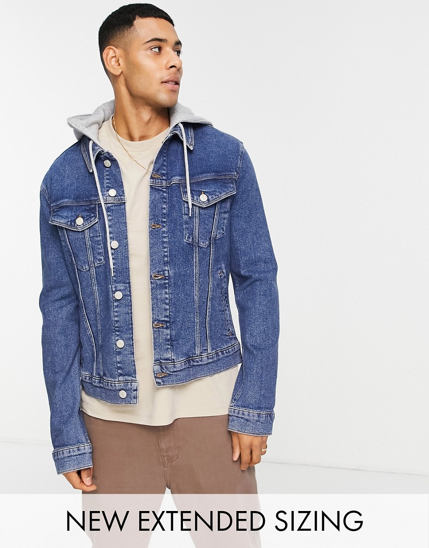 ASOS DESIGN – Eng geschnittene Jeansjacke in mittlerer Waschung mit abnehmb günstig online kaufen