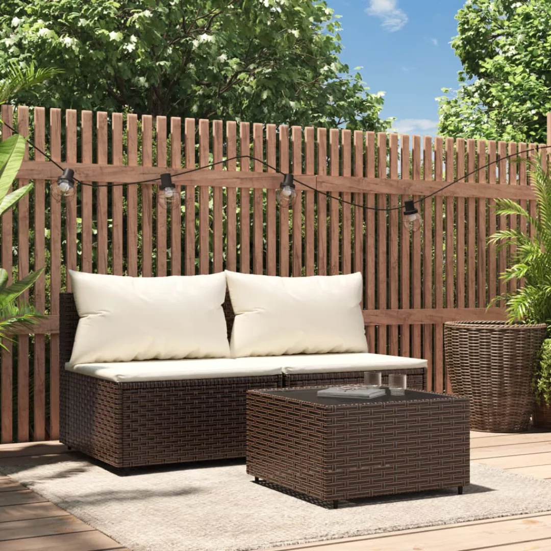 Vidaxl 3-tlg. Garten-lounge-set Mit Kissen Braun Poly Rattan günstig online kaufen