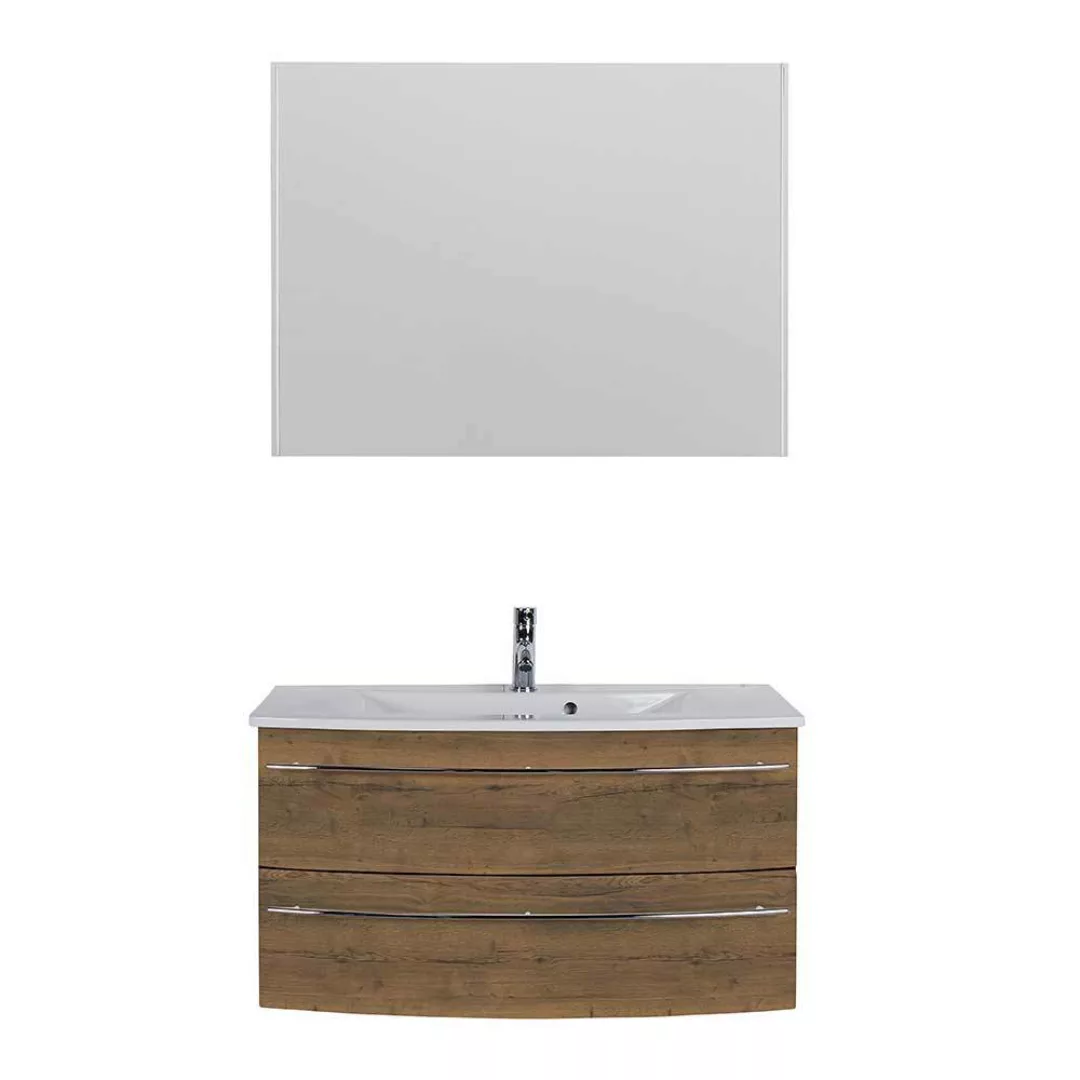Waschplatz Set mit Spiegel in Eiche dunkel 48 cm tief (zweiteilig) günstig online kaufen