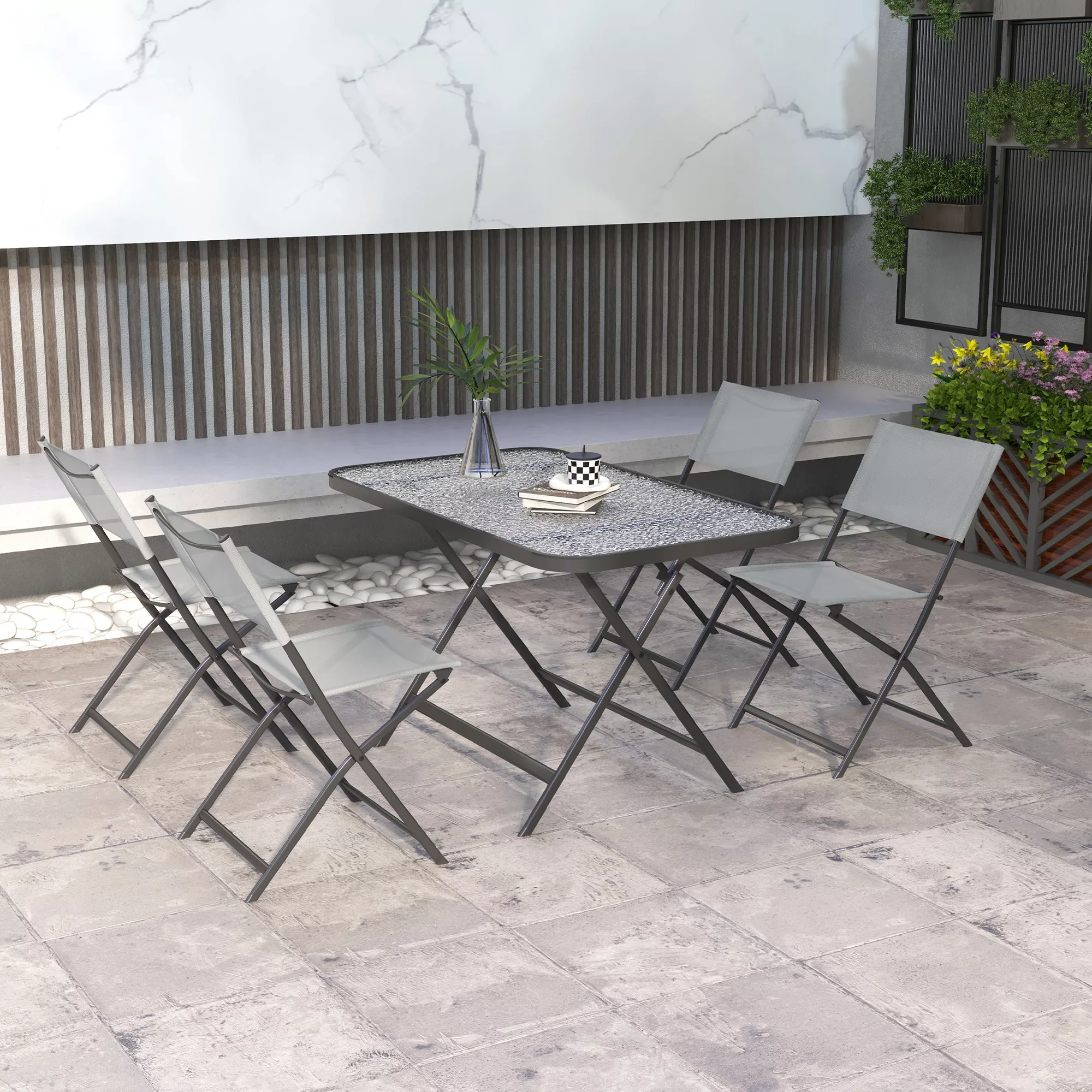 Outsunny Gartenmöbelset 4 Stühle + 1 Gartentisch 5-teilig klappbar Stühle T günstig online kaufen
