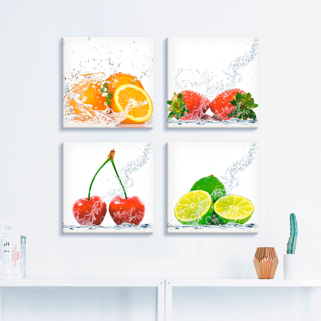 Artland Leinwandbild »Früchte mit Spritzwasser«, Lebensmittel, (4 St.), 4er günstig online kaufen