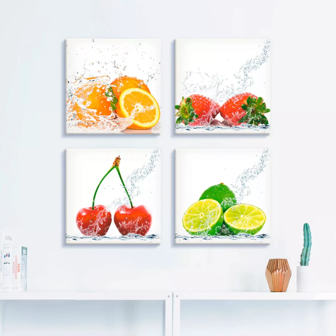 Artland Leinwandbild "Früchte mit Spritzwasser", Lebensmittel, (4 St.), 4er günstig online kaufen