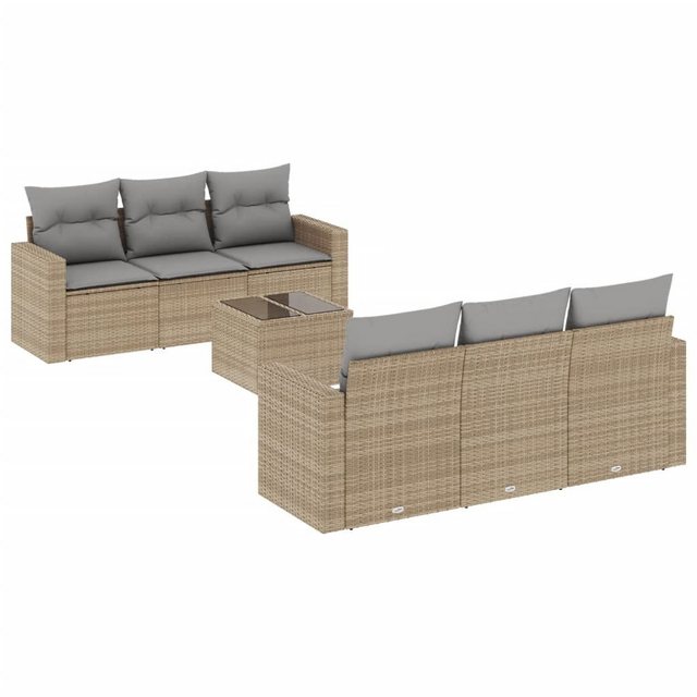 vidaXL Sofaelement 7-tlg. Garten-Sofagarnitur mit Kissen Beige Poly Rattan günstig online kaufen