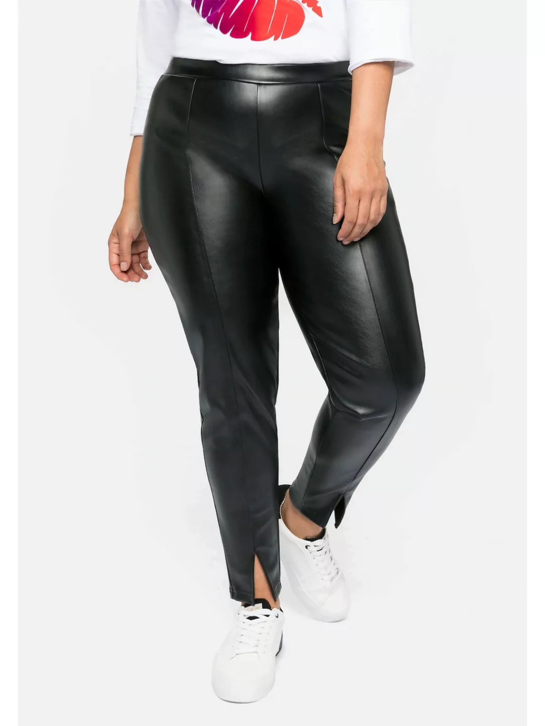 Sheego Leggings "Große Größen", in Lederoptik, mit Schlitz am Saum günstig online kaufen