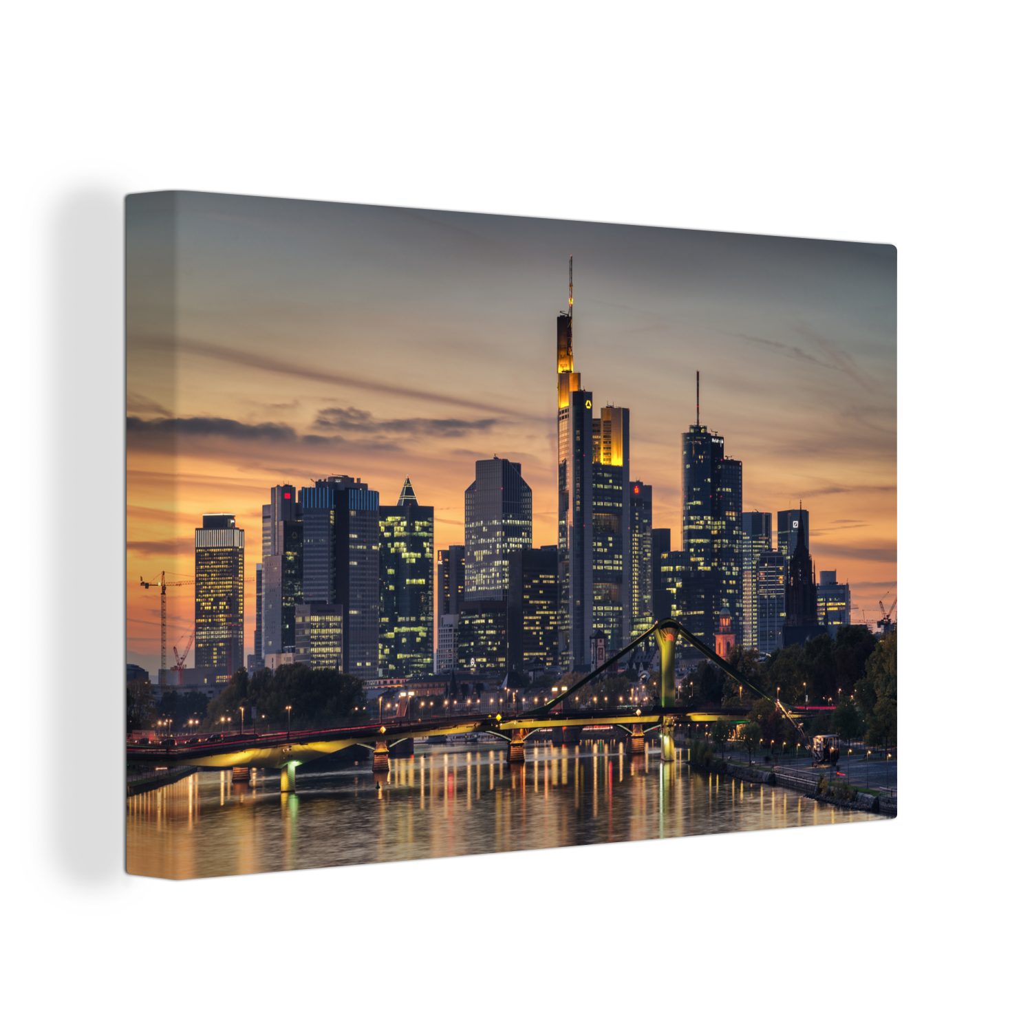 OneMillionCanvasses® Leinwandbild Frankfurter Skyline bei Sonnenuntergang günstig online kaufen