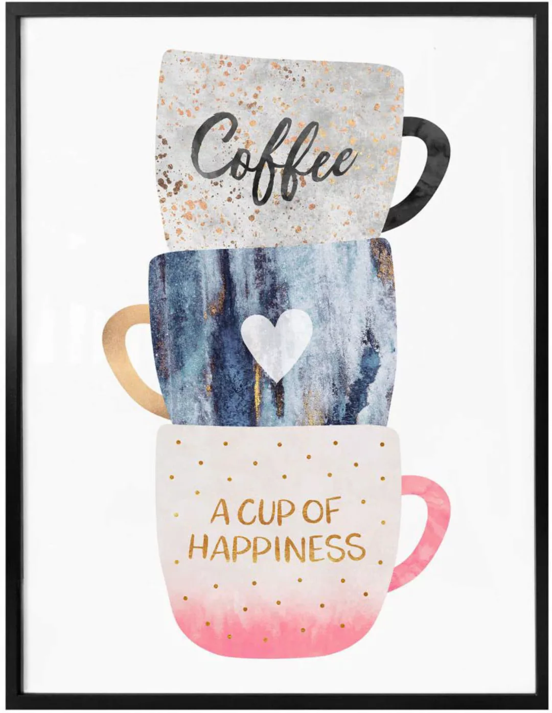 Wall-Art Poster »Kunstdruck Küche A cup of happiness«, Schriftzug, (1 St.), günstig online kaufen