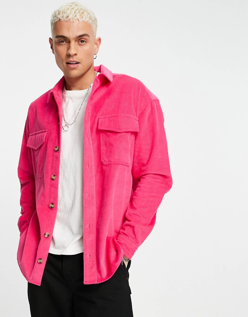 ASOS DESIGN – Oversize-Cordhemd im Stil der 90er in leuchtendem Rosa mit zw günstig online kaufen