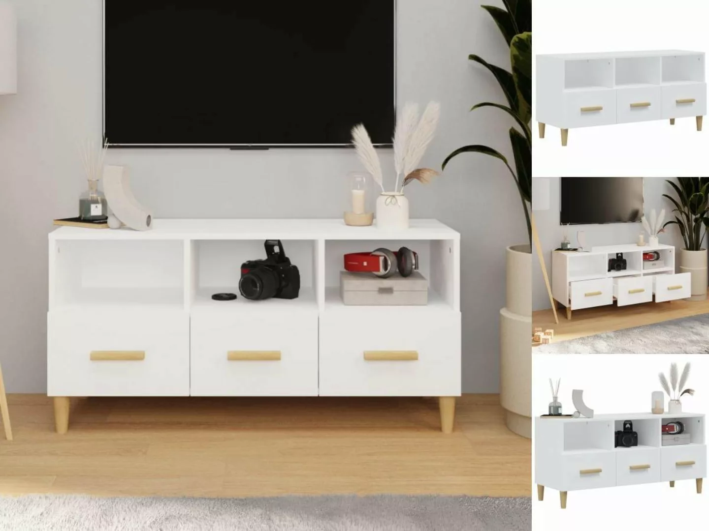 vidaXL TV-Schrank TV-Schrank Weiß 114x35x52 cm Massivholz Kiefer günstig online kaufen