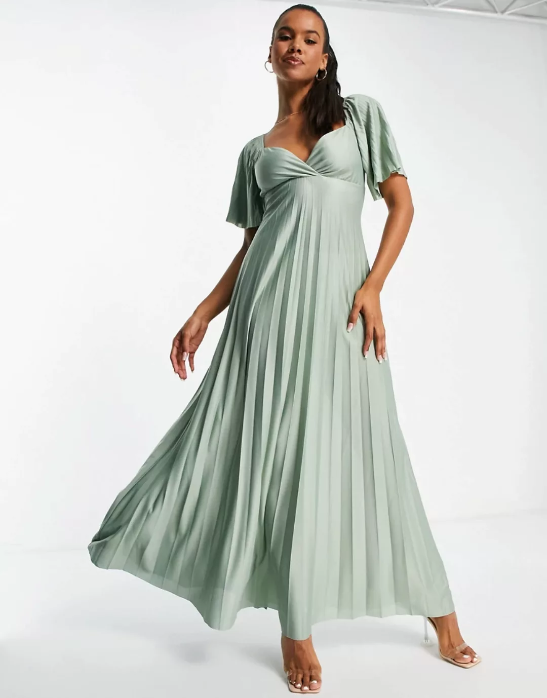 ASOS DESIGN – Plissiertes Maxikleid mit überkreuzter Optik im Rücken und Fl günstig online kaufen