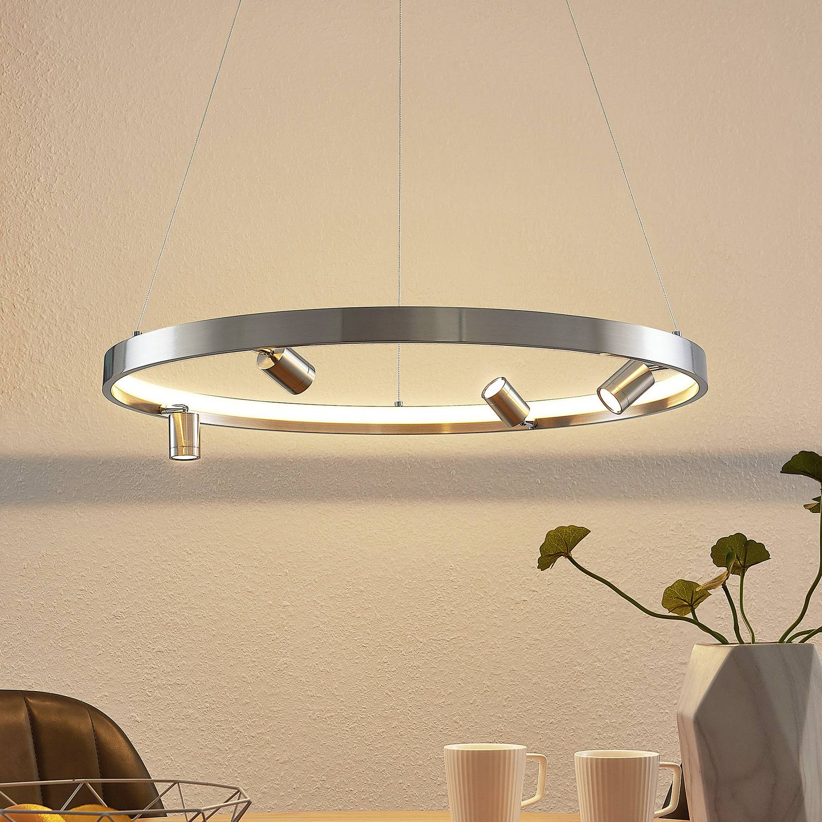 Lucande Paliva LED-Hängeleuchte, 64 cm, nickel günstig online kaufen