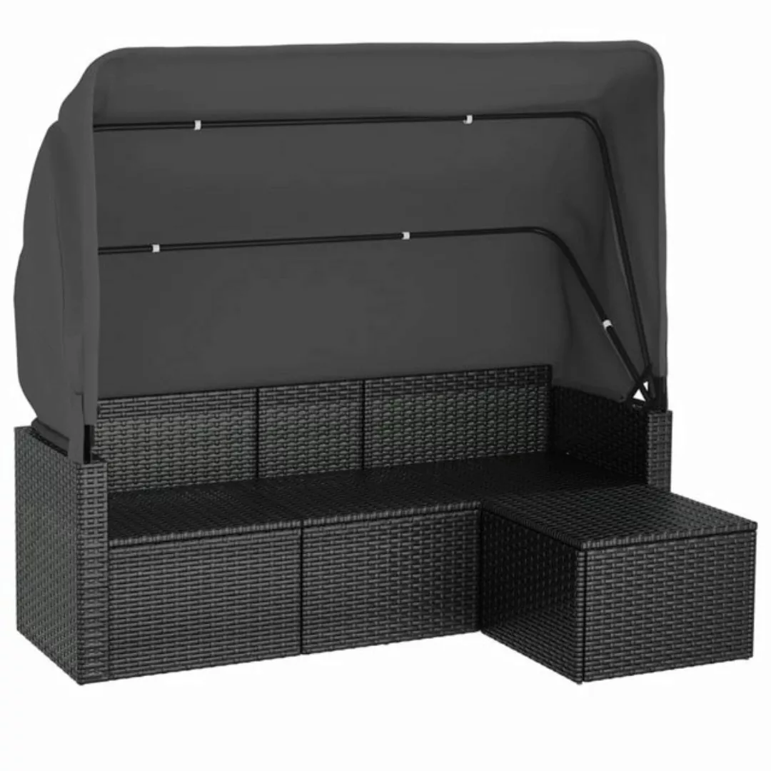 Vidaxl 3-sitzer-gartensofa Mit Dach Und Fußhocker Schwarz Poly Rattan günstig online kaufen