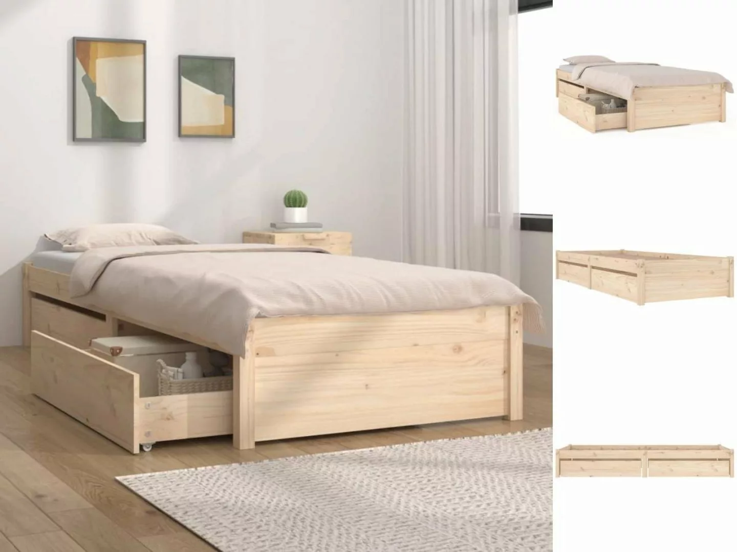vidaXL Bettgestell Bett mit Schubladen 90x190 cm 3FT Single Bett Bettgestel günstig online kaufen