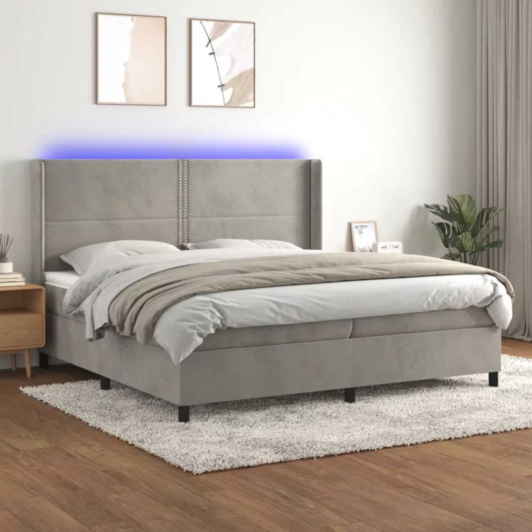 vidaXL Boxspringbett Boxspringbett mit Matratze LED Hellgrau 200x200 cm Sam günstig online kaufen