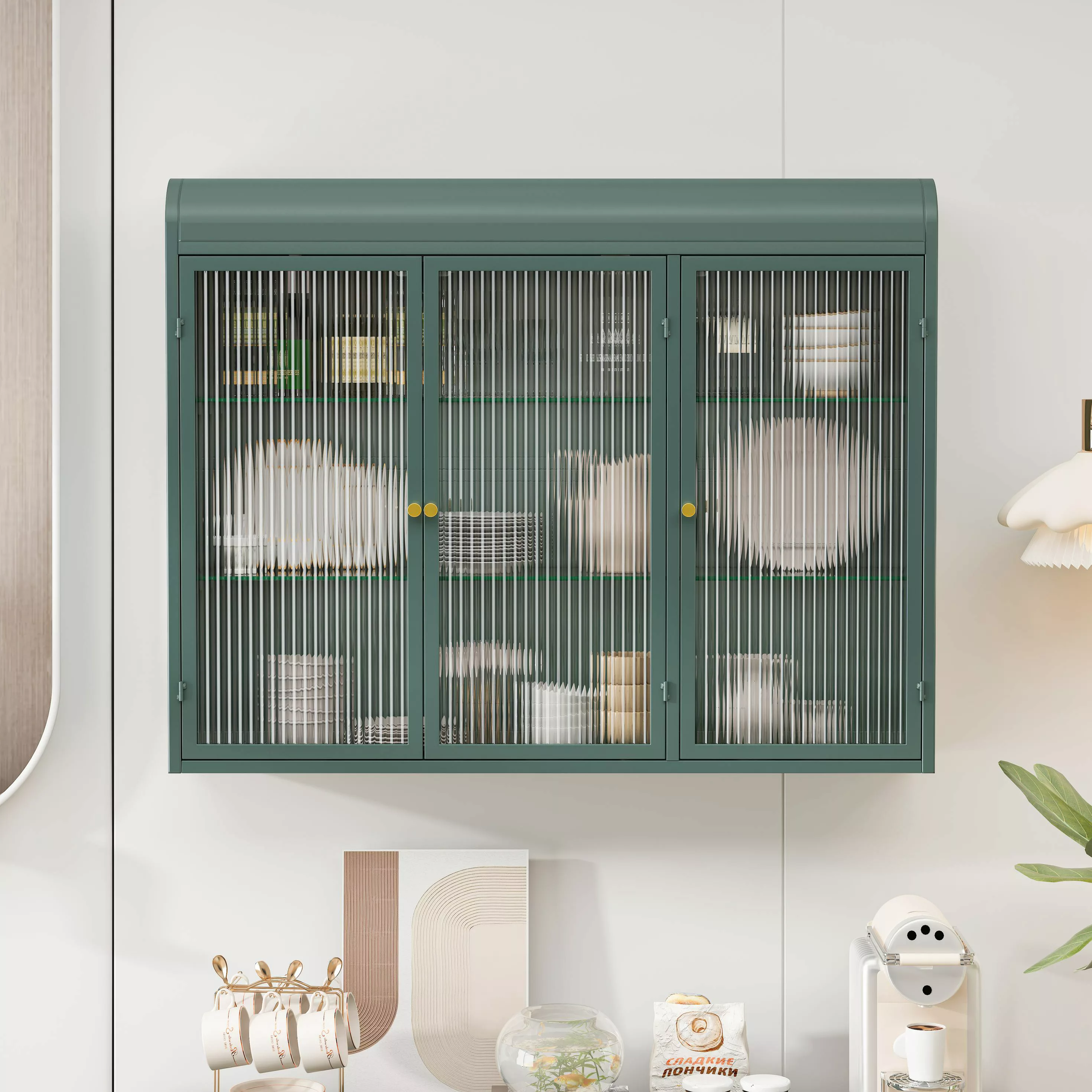 Badezimmerschrank hängend, elegantes Wandregal dunkelgrün 90x20x70 cm, Glas günstig online kaufen