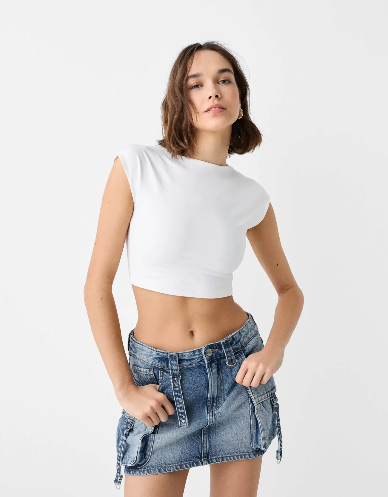 Bershka Cargorock Mit Bändern Damen 34 Ausgewaschenes Blau günstig online kaufen