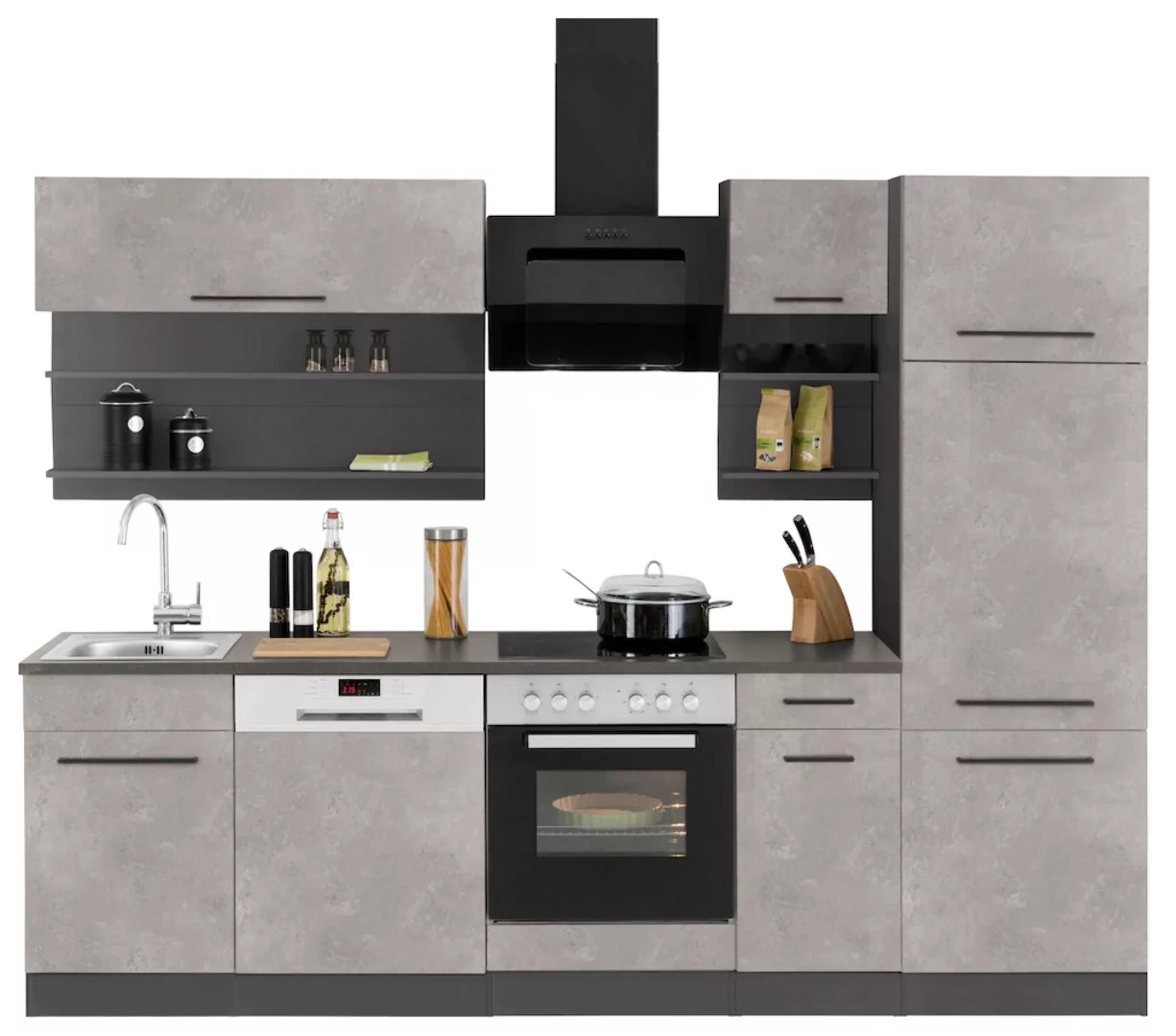 HELD MÖBEL Küchenzeile "Tulsa", mit E-Geräten, Breite 270 cm, schwarze Meta günstig online kaufen