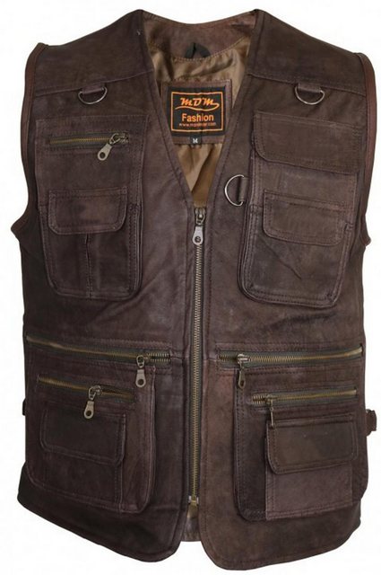 MDM Lederweste Herren Outdoor Jagd Lederweste in Brau Velour Leder günstig online kaufen