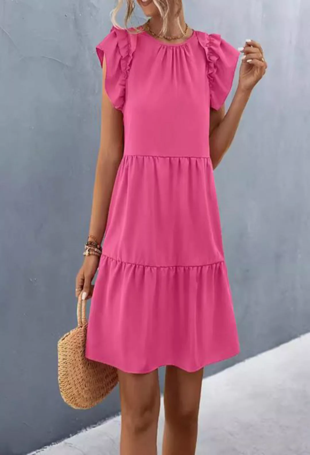 SEGUEN Sommerkleid Einfarbiges, ärmelloses Sommerkleid mit Rundhalsausschni günstig online kaufen