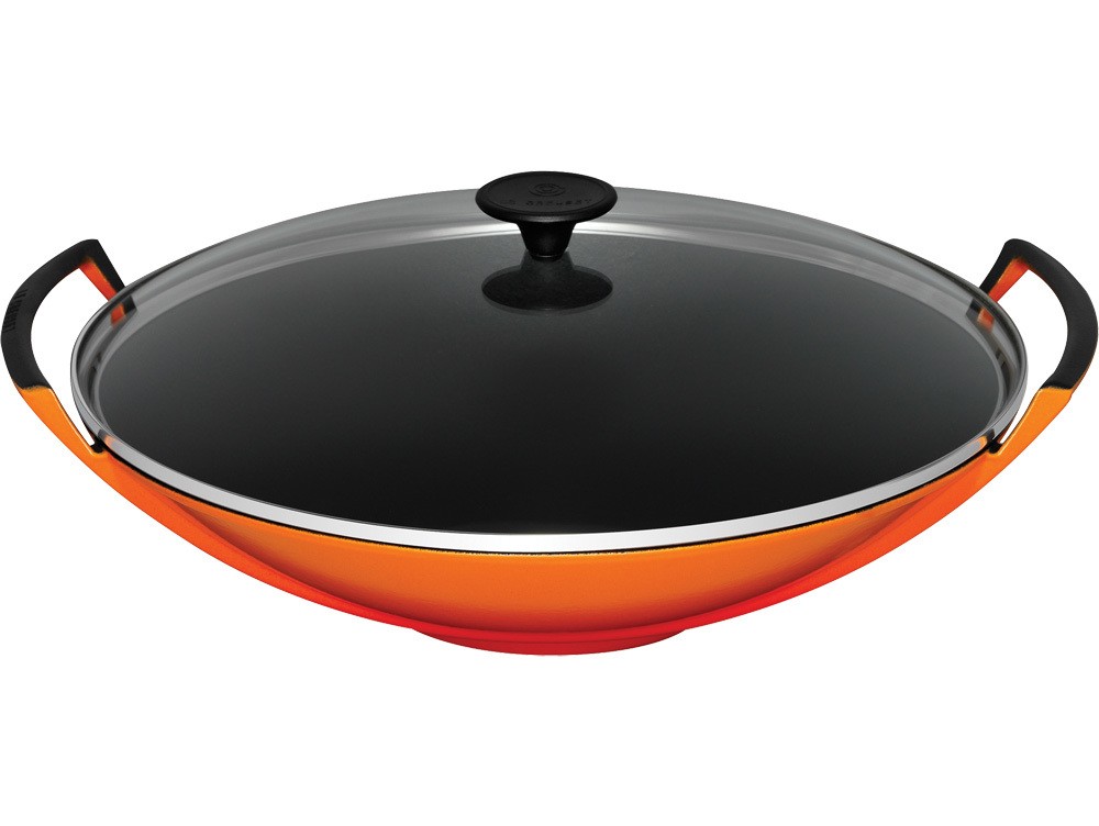 Le Creuset Wok mit Glasdeckel Gusseisen Ofenrot 36cm günstig online kaufen