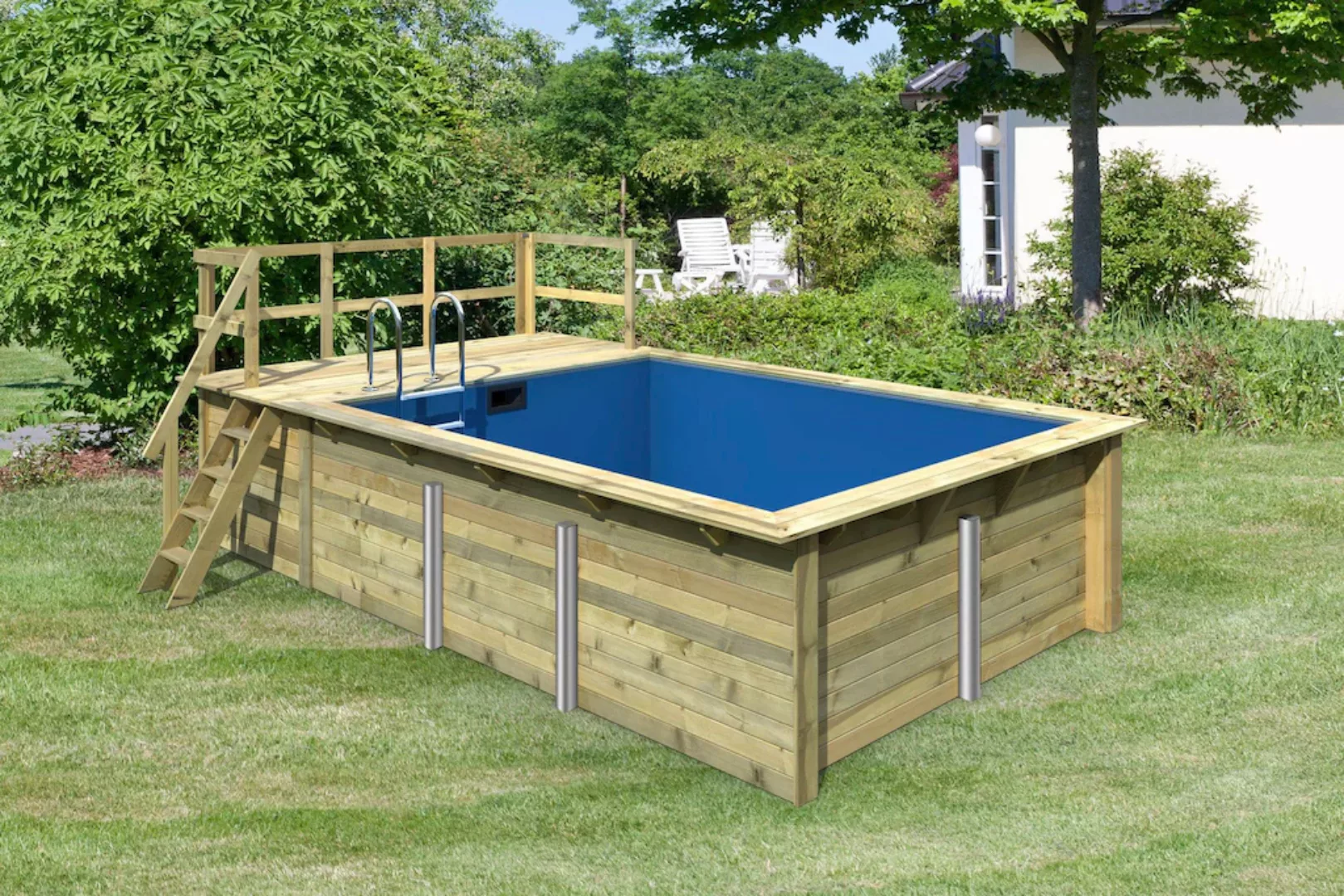 Karibu Rechteckpool "Holzpool Roma A BxLxH: 353x400x124 cm mit Sonnendeck", günstig online kaufen