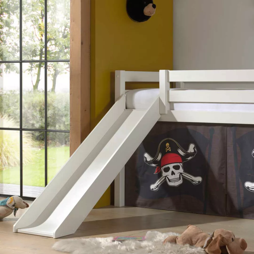 Kinder Spielbett Pirat in Weiß Leiter und Rutsche günstig online kaufen