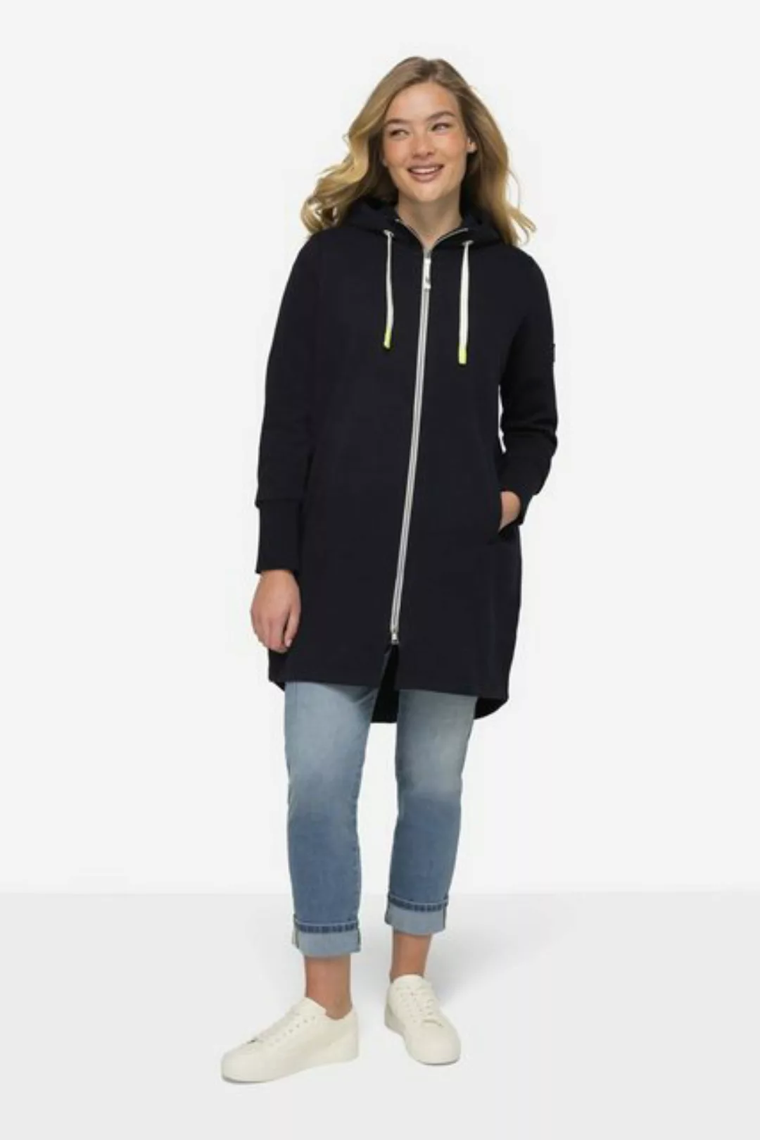 Laurasøn Sweatjacke Sweatjacke lang geschnitten Kapuze Langarm günstig online kaufen