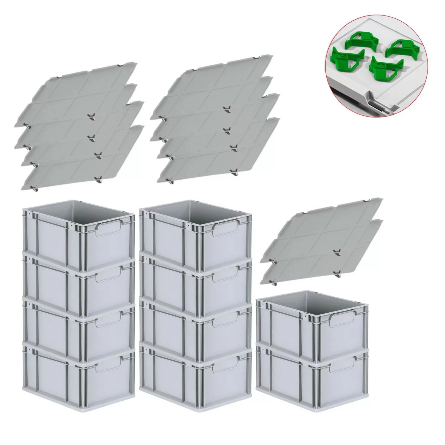 PROREGAL Spar Set 10x Eurobox Nextgen Economy Mit Auflagedeckel & 4x Schieb günstig online kaufen