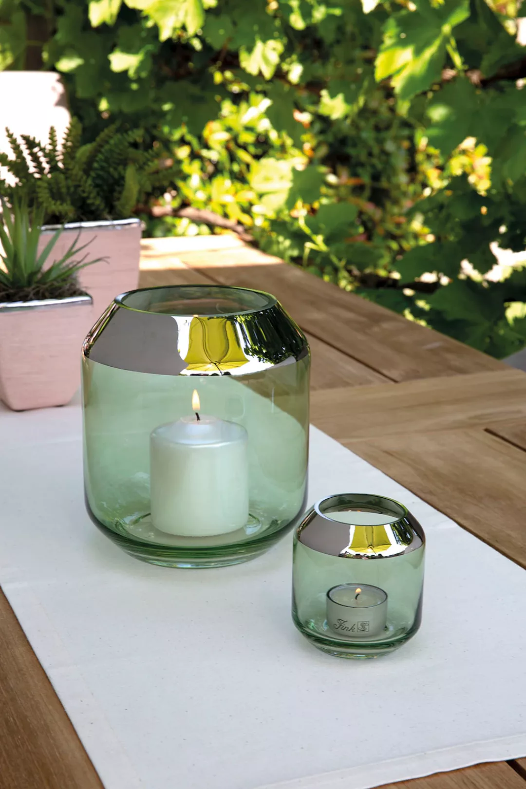 Fink Teelichthalter »SMILLA«, (1 St.), Windlicht, mundgeblasen, mit silberf günstig online kaufen