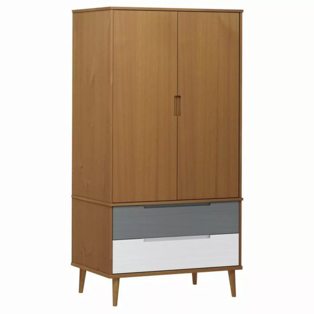 furnicato Kleiderschrank MOLDE Braun 90x55x175 cm Massivholz Kiefer günstig online kaufen