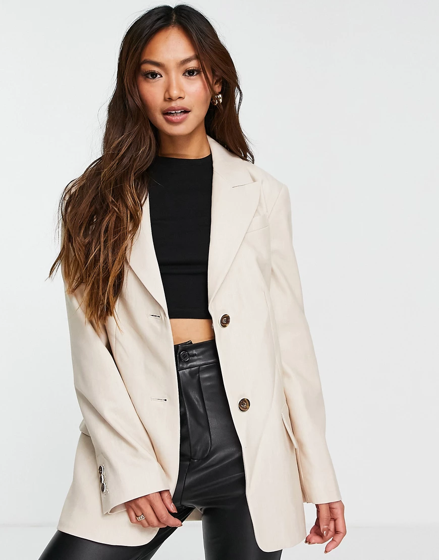 Palones – Boyfriend-Blazer in Beige mit Gürtel-Neutral günstig online kaufen