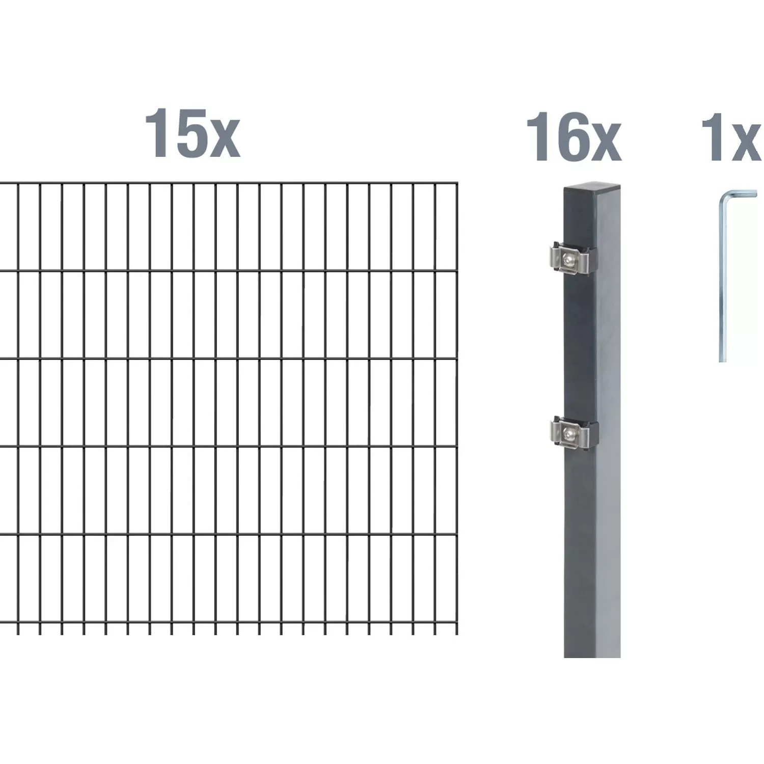 Metallzaun Grund-Set Doppelstabmatte verz. Anthrazit beschichtet 15x 2 m x günstig online kaufen