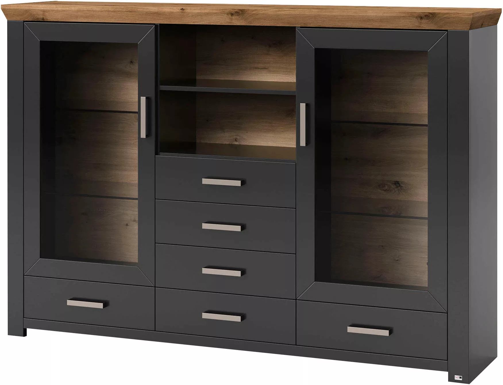 set one by Musterring Highboard "York", Typ 56, mit Glastüren, Beleuchtung günstig online kaufen