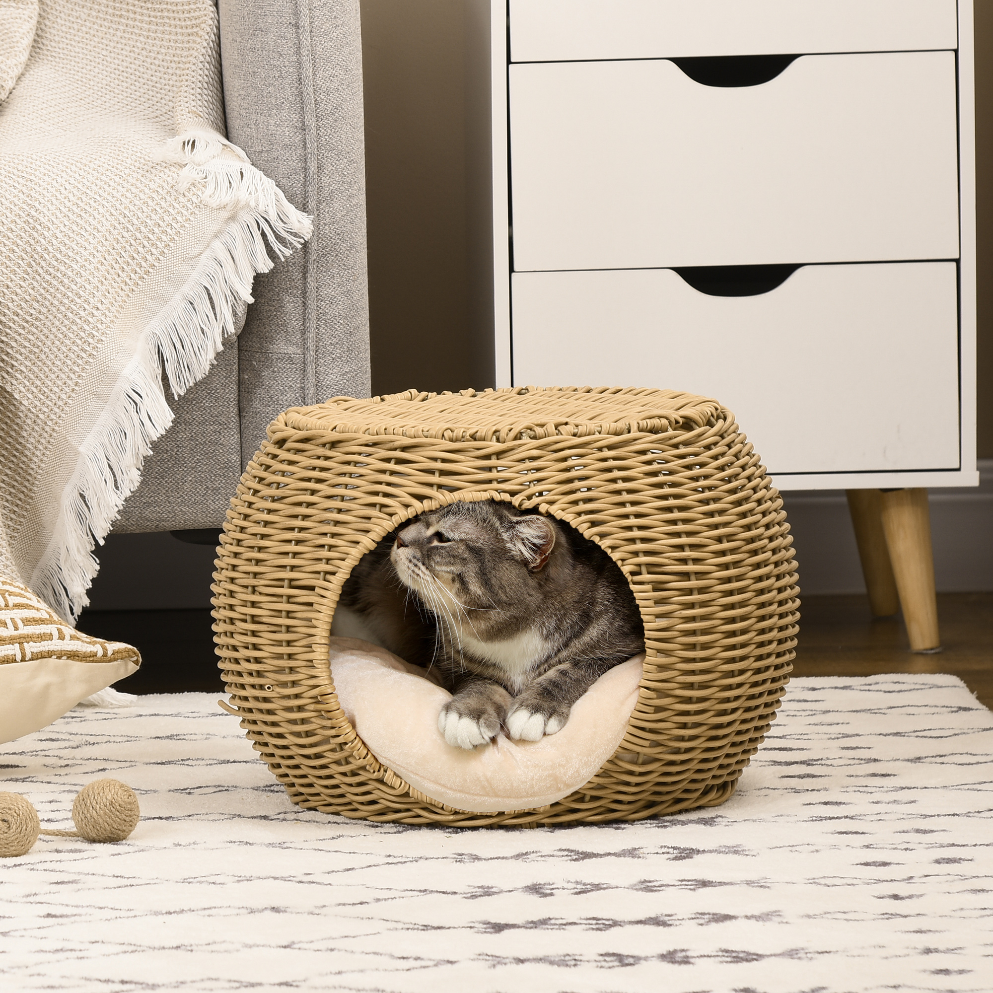 PawHut Katzenhaus Katzenbett Katzenkorb Katzenhöhle aus geflochtener Kunsth günstig online kaufen