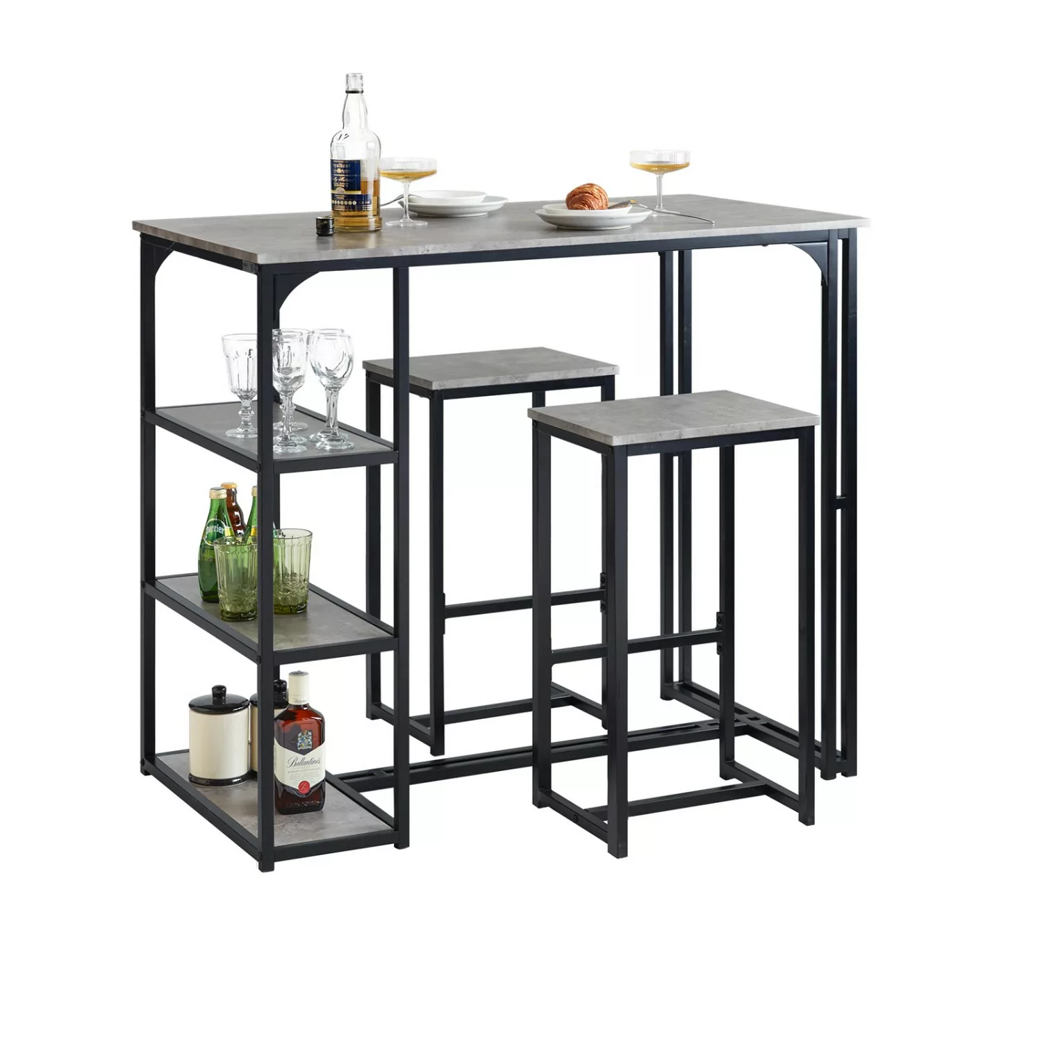 SoBuy Bartisch mit 2 Barhockern Holz Metall Natur Schwarz OGT43-F günstig online kaufen