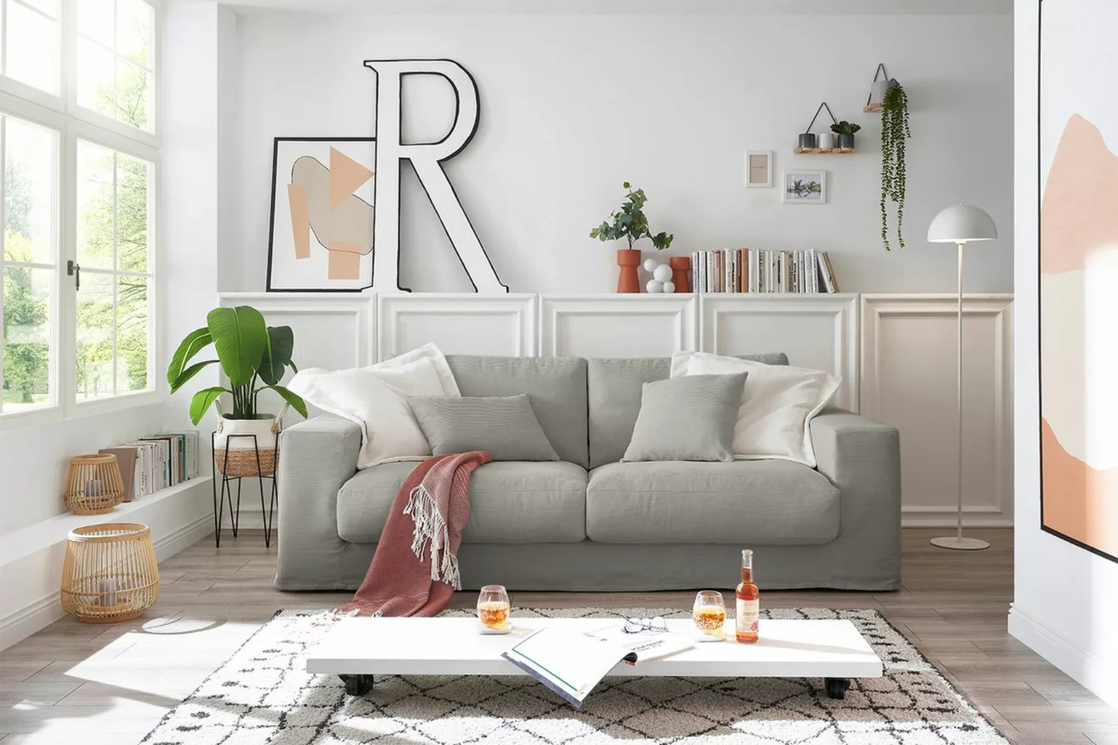 KAWOLA Sofa ROMA Feincord grau günstig online kaufen