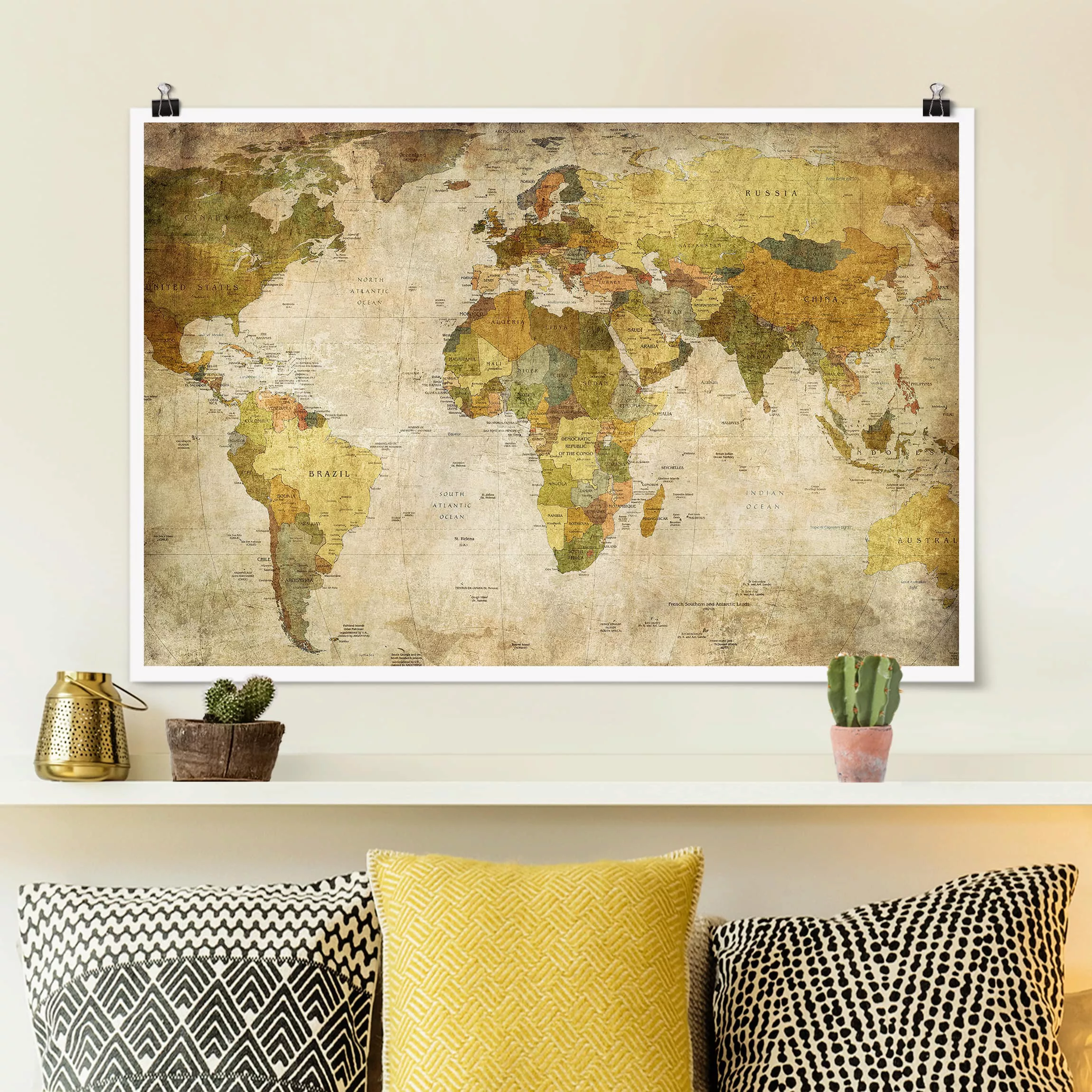 Poster Stadt-, Land- & Weltkarten - Querformat Weltkarte günstig online kaufen
