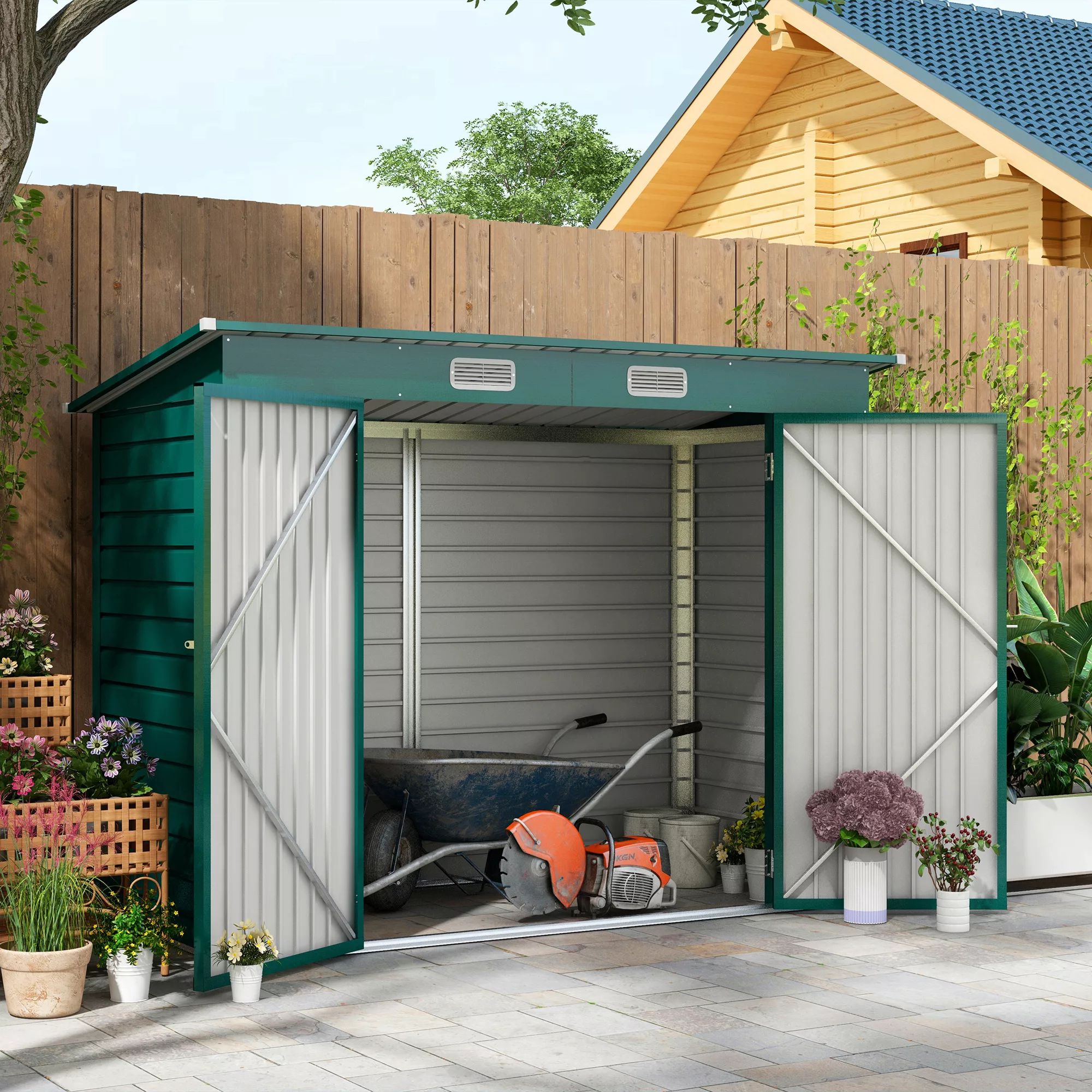 Outsunny Gerätehaus 4,1m³, Gartenhaus mit Pultdach, 249 x 121 x 166/183 cm, günstig online kaufen