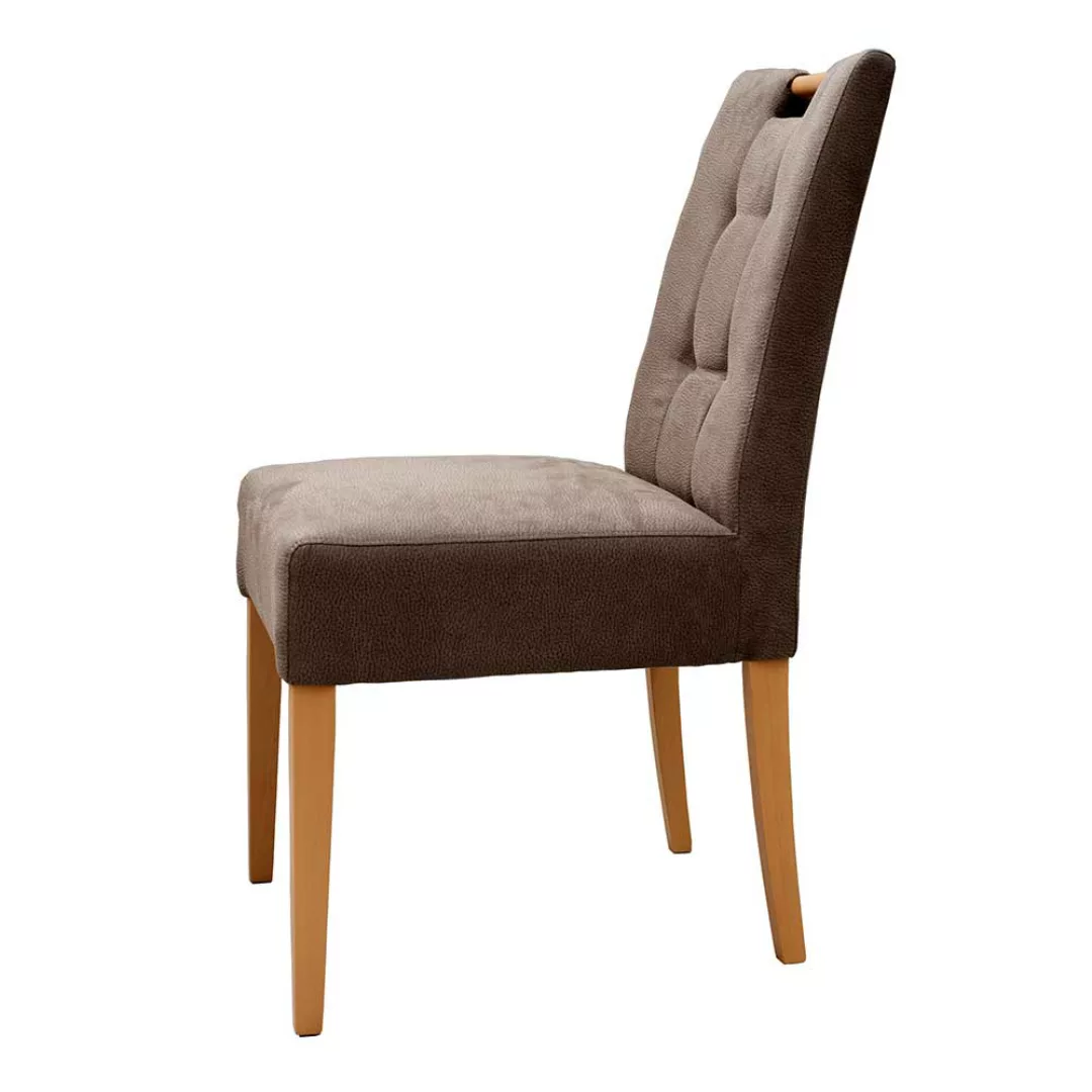 Gepolsterter Stuhl in Taupe Gestell aus Buche Massivholz günstig online kaufen