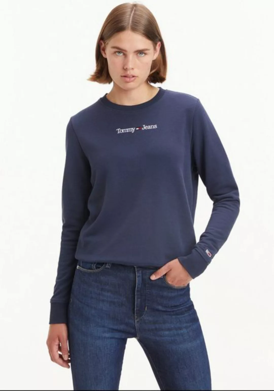 Tommy Jeans Sweater TJW REG SERIF LINEAR CREW mit Rippbündchen & Tommy Line günstig online kaufen