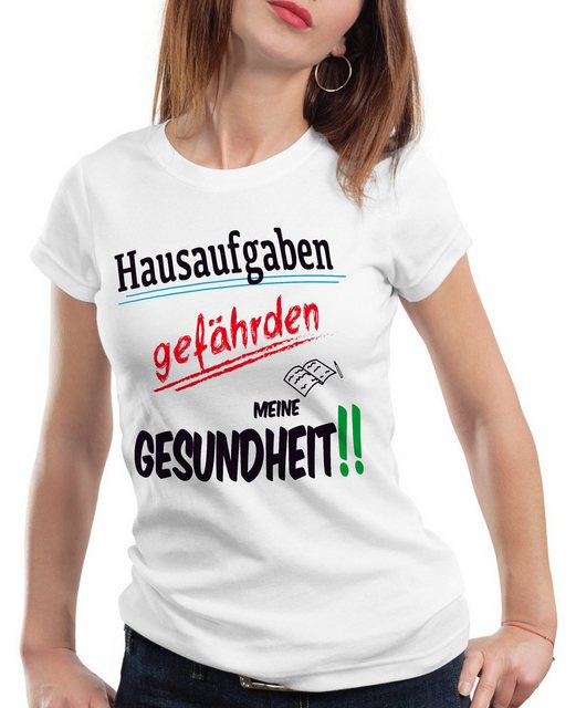 style3 T-Shirt Hausaufgaben gefährden Gesundheit Sprüche Fun schule schüler günstig online kaufen