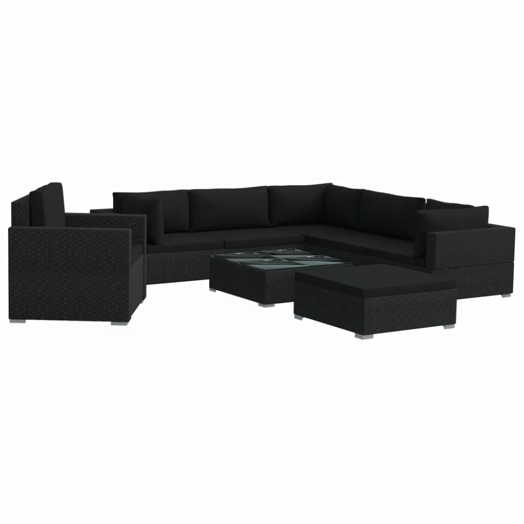 8-tlg. Garten-lounge-set Mit Auflagen Poly Rattan Schwarz günstig online kaufen