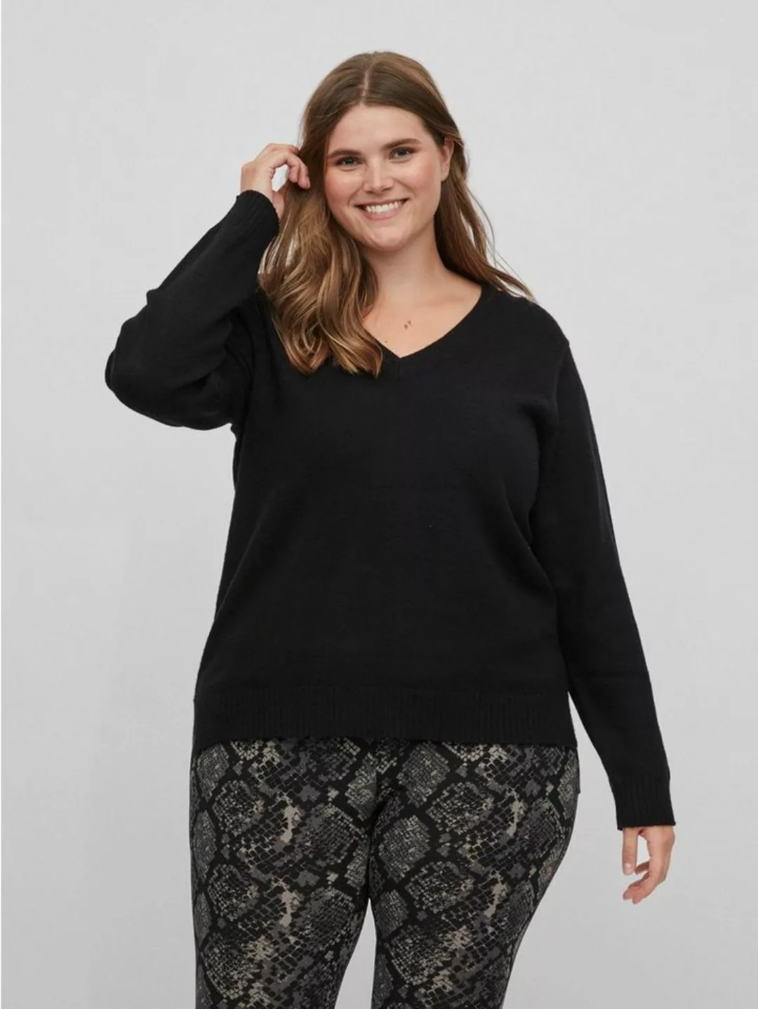 Vila Strickpullover Plus Size Strickpullover Basic V-Neck VIRIL 6180 in Sch günstig online kaufen