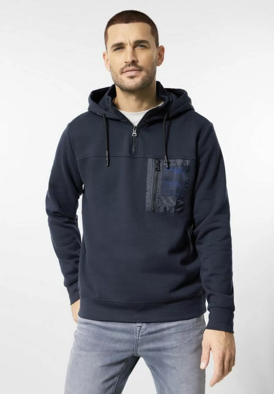 STREET ONE MEN Kapuzensweatshirt in Unifarbe günstig online kaufen