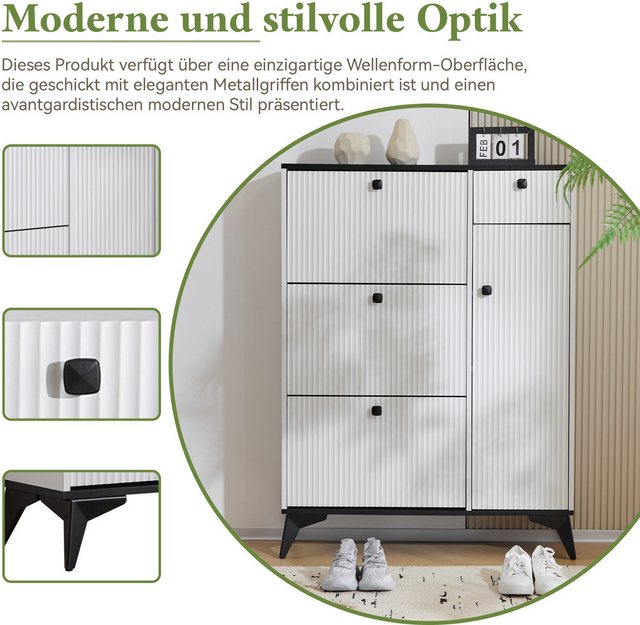 Merax Schuhschrank mit 3 Klappen Schuhregal mit Tür und Schublade,Sideboard günstig online kaufen