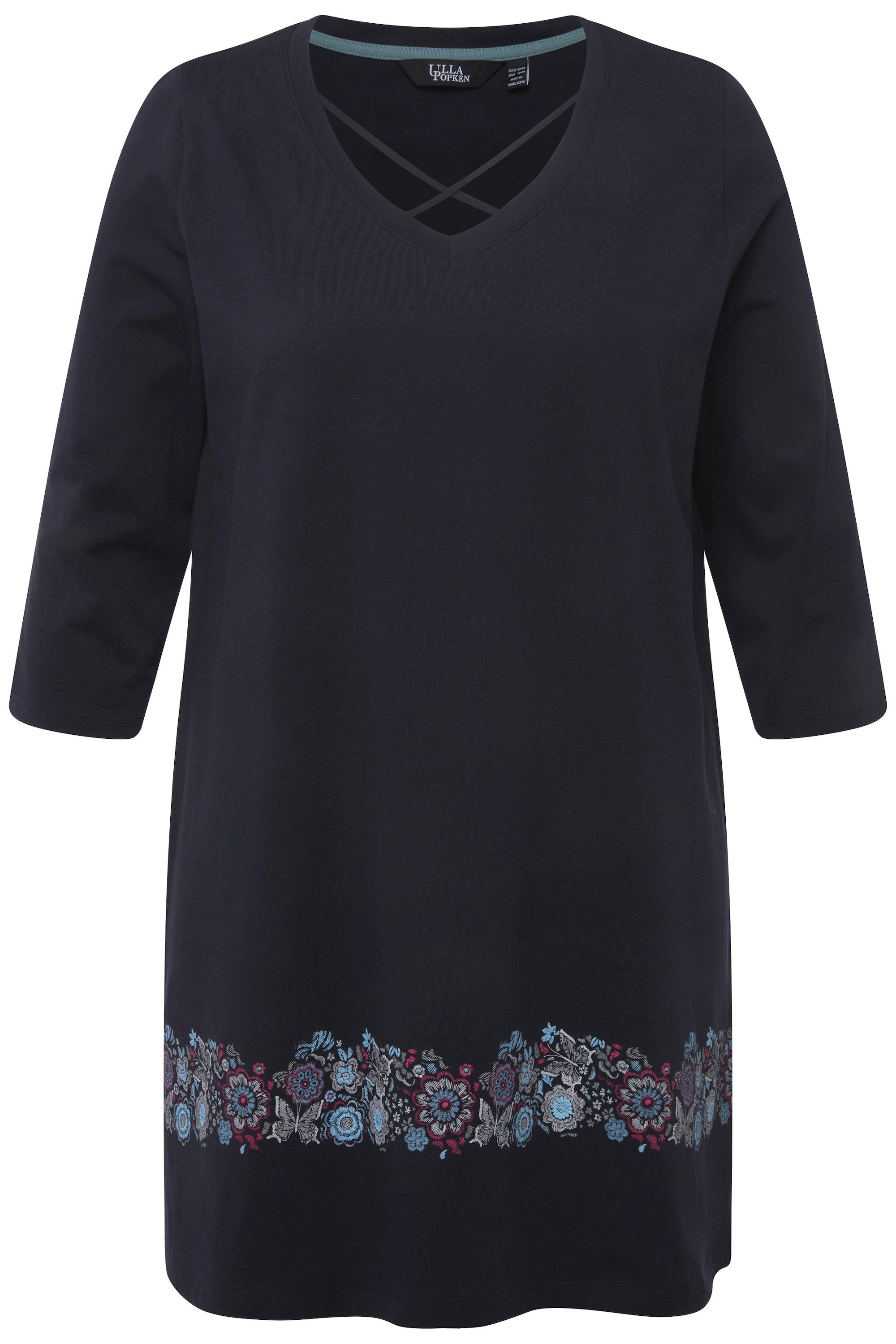 Ulla Popken Longshirt Shirt Zierbänder A-Linie günstig online kaufen