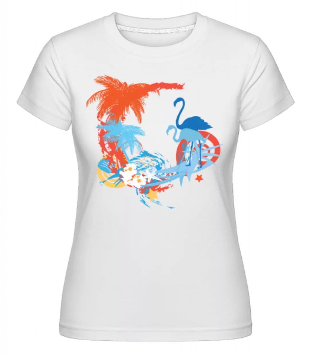 Flamingos In Paradise Blue/Orang · Shirtinator Frauen T-Shirt günstig online kaufen